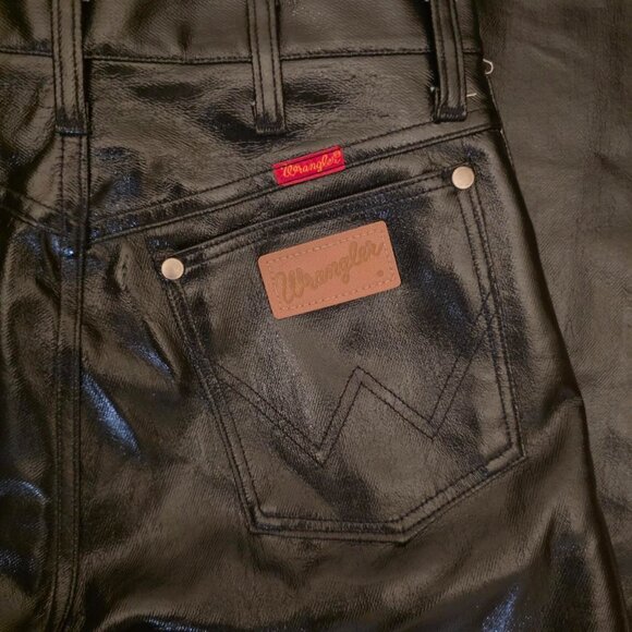 Wrangler Y2K glossy waxed biker jeans 🖤 made in USA leather-look pants - Picture 4 of 8